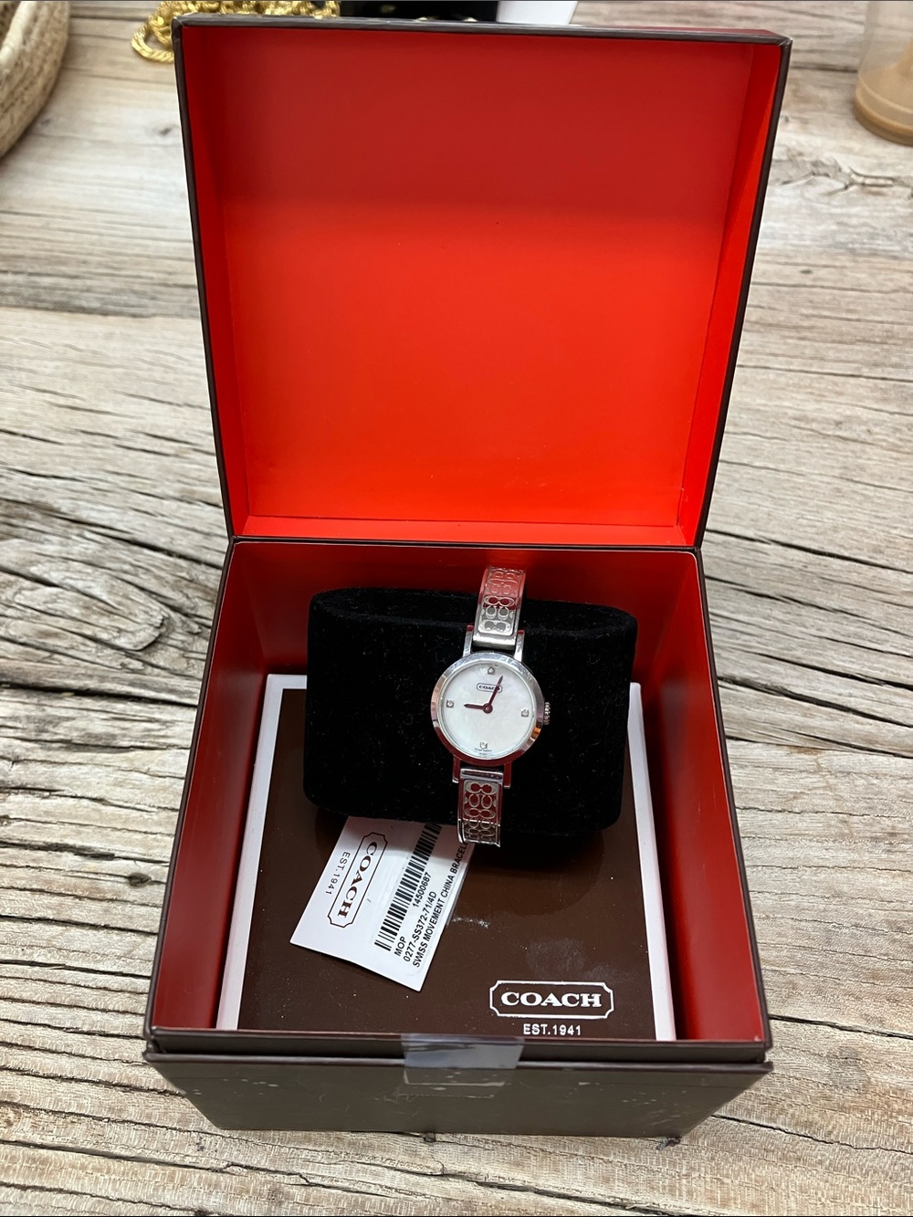 Coach 14500687 Swiss Movement Silver Bracelet‎ Watch Mother of Pearl Face NIB